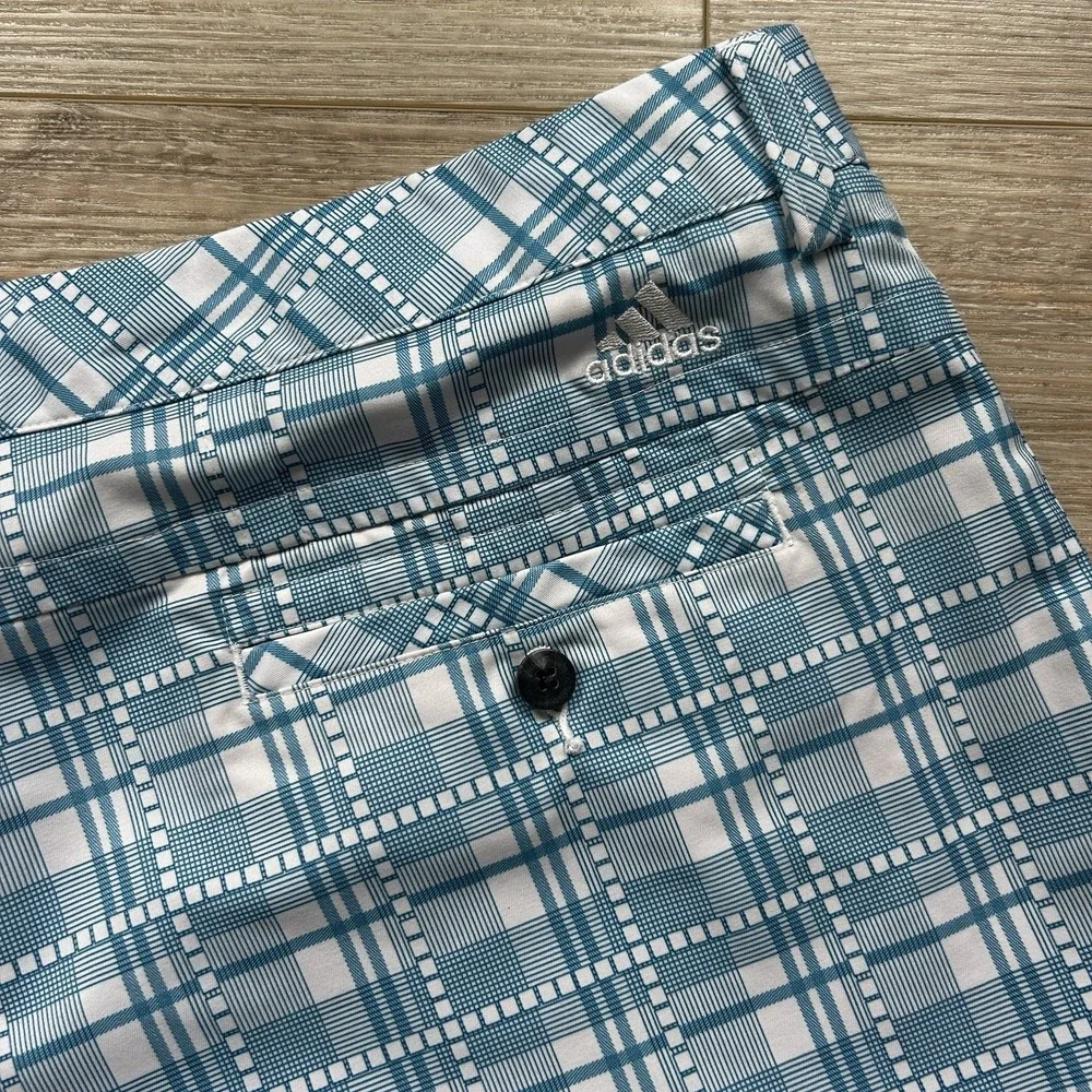 Adidas Golf Shorts‎ Men's Size 38 Stretch Poly Blue Plaid 10